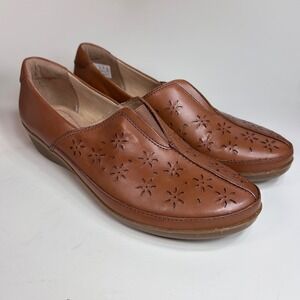 Clarks Everlay Dairyn Loafers 10 M Tan Leather Floral Comfort Walking Shoes